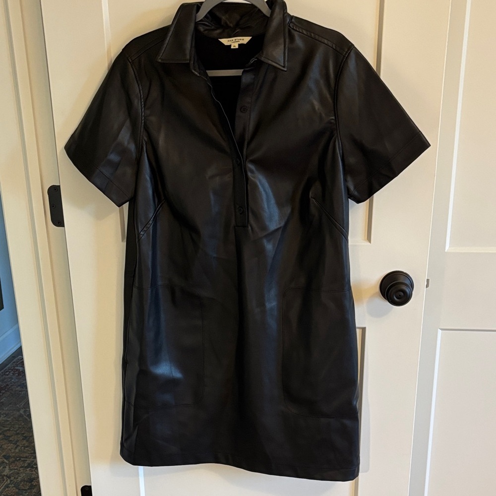 Max Studio Black Faux Leather Mini Shirt Dress